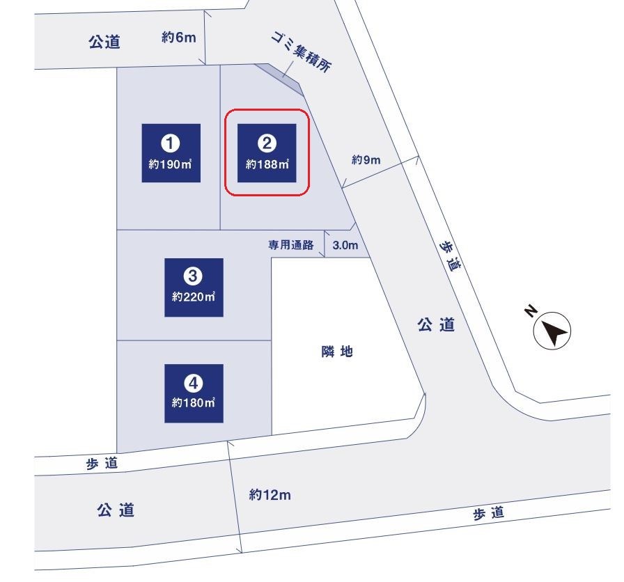 つくば市島名陣場 　分譲地　２号地 間取図・土地図