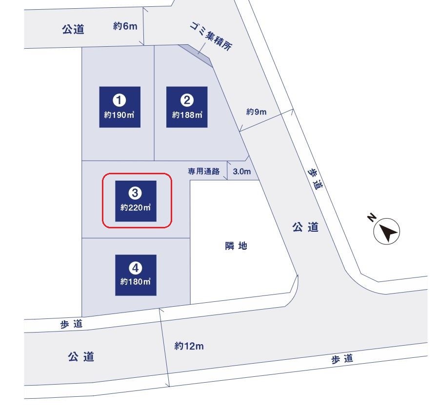 つくば市島名陣場 　分譲地　３号地 間取図・土地図
