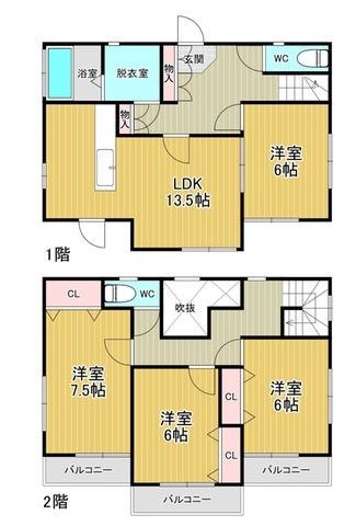下妻市前河原　中古戸建 間取図・土地図