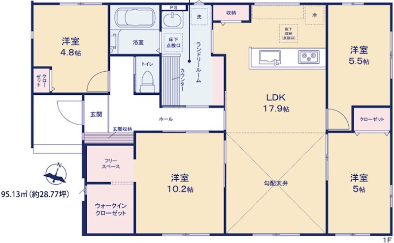 つくば市栗原　新築戸建１期　１号棟 間取図・土地図