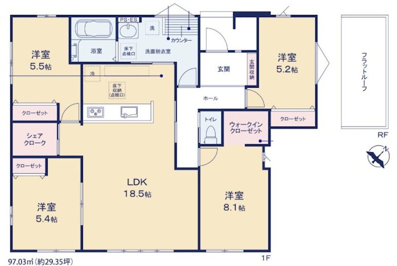 つくば市要元猿壁　新築戸建４期　１号棟 間取図・土地図