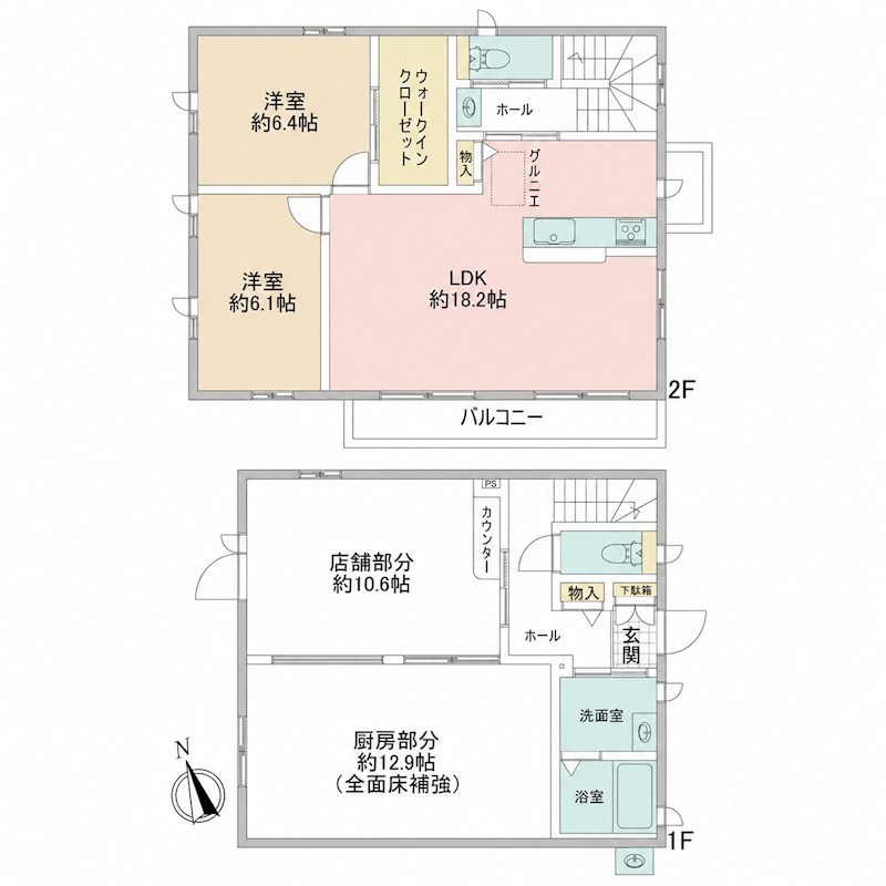 取手市宮和田　店舗付き戸建 間取図・土地図