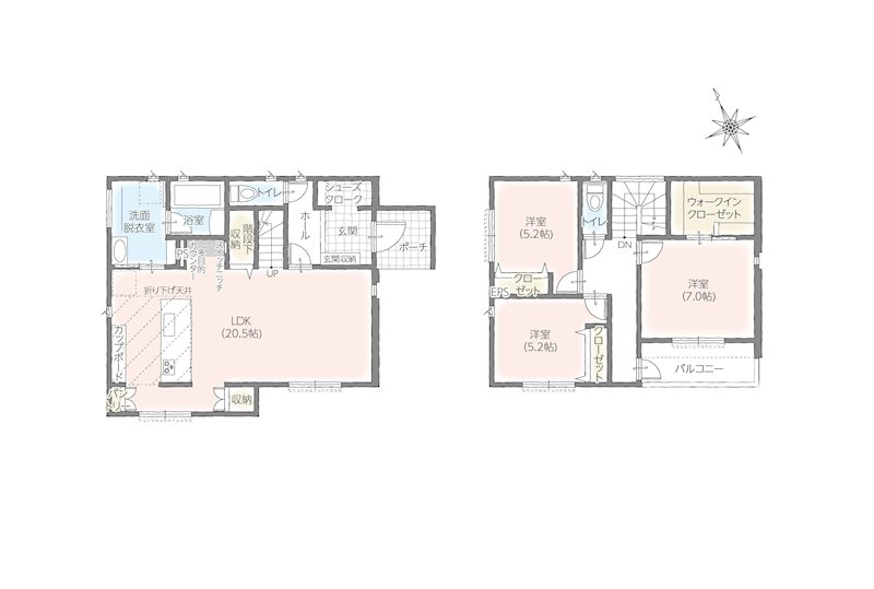 タマタウン木田余西台　新築戸建　１号棟 間取図・土地図