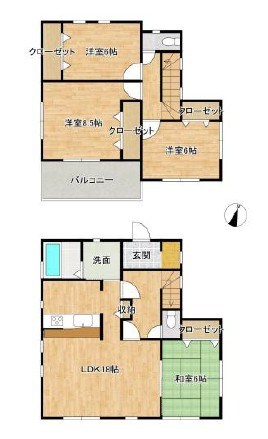 古河市大山　中古戸建 間取図・土地図