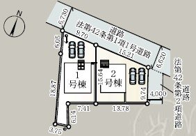 上田市下之郷　新築戸建(1号棟 2号棟) 間取図・土地図