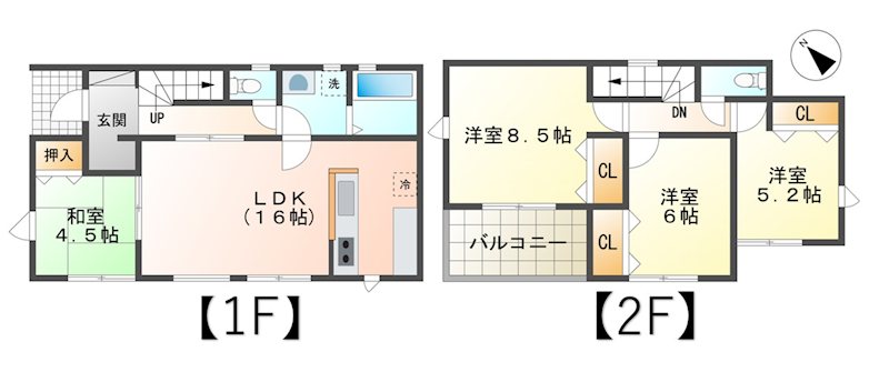 上田市芳田　新築戸建1号棟 間取図・土地図