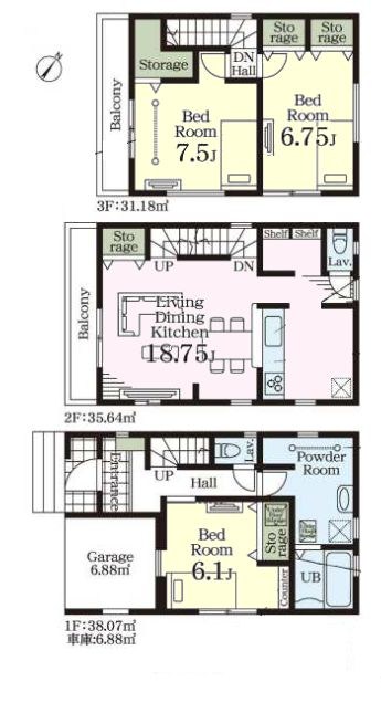 戸田市笹目３丁目新築戸建　全3棟　3号棟 間取図・土地図
