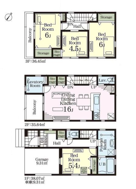 戸田市笹目３丁目新築戸建　全3棟　2号棟 間取図・土地図