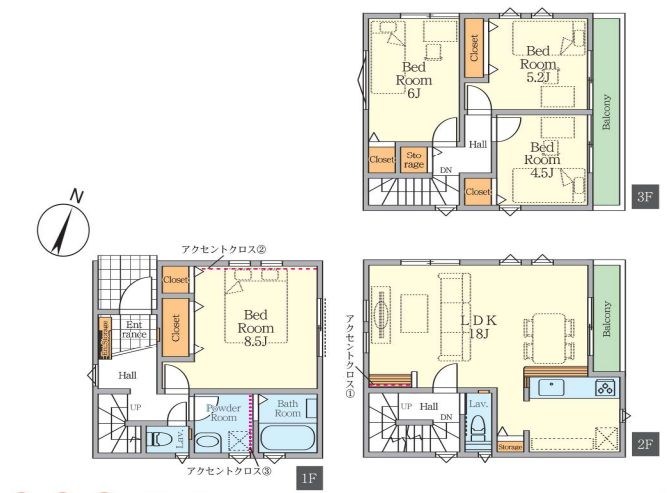 さいたま市南区内谷５丁目新築戸建　全2棟　1号棟 間取図・土地図