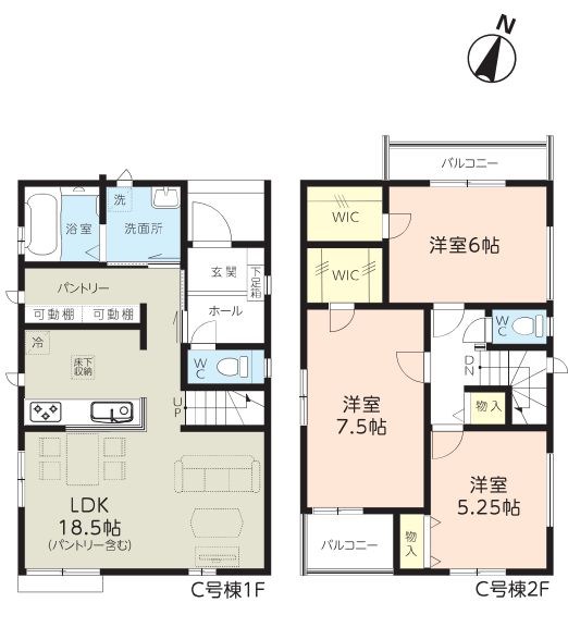 戸田市川岸３丁目新築戸建　全3棟　C号棟 間取図・土地図
