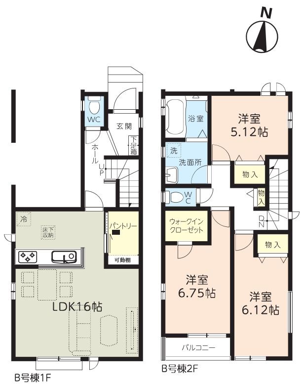 さいたま市南区辻５丁目新築戸建　全2棟　B号棟 間取図・土地図