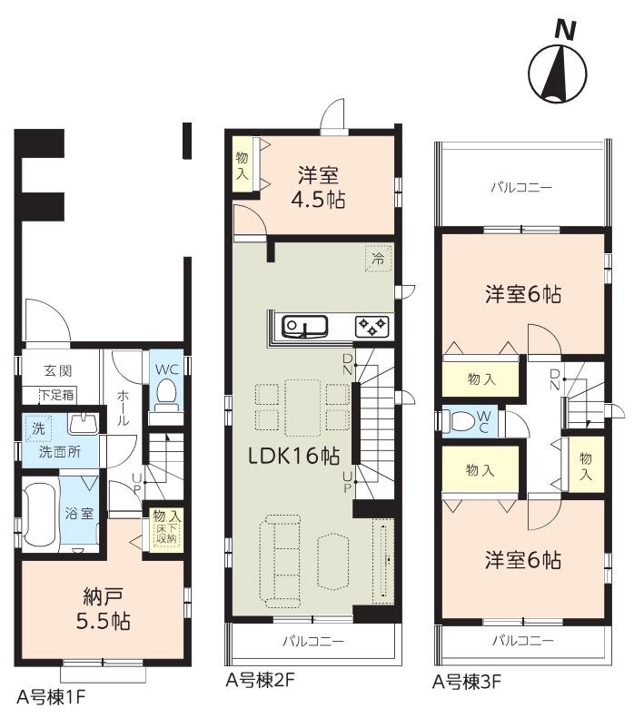 さいたま市南区辻５丁目新築戸建　全2棟　A号棟 間取図・土地図