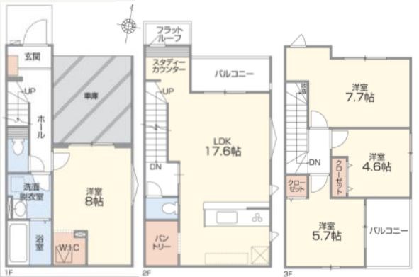 さいたま市南区四谷３丁目新築戸建　全3棟　3号棟 間取図・土地図
