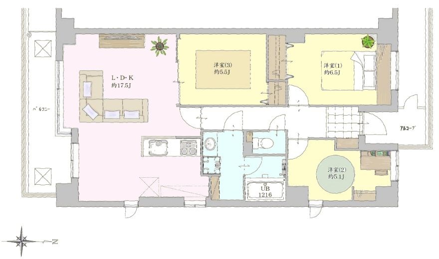 蕨北町リハイム二号棟 間取図・土地図