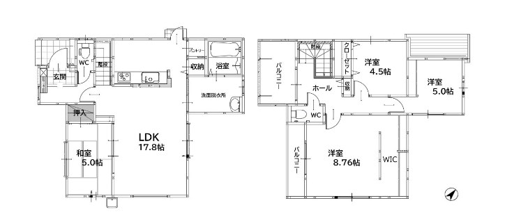 小倉南区下貫3丁目1期1号棟 間取図・土地図