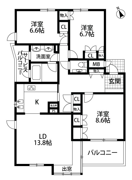 ライオンズヒルズ旭町 301号室 間取り図