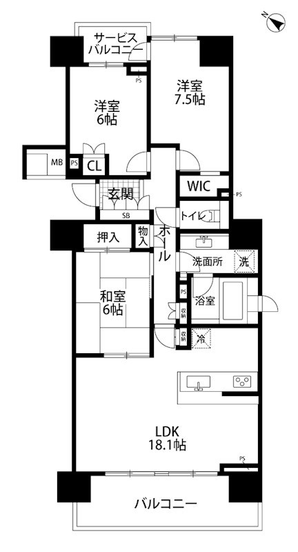 シティハウス川端町 203号室 間取り図