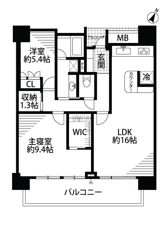 グランドメゾン西大畑 1302号室 間取り図