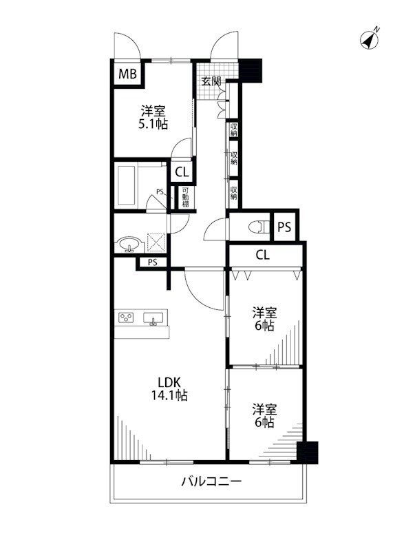 コープシティ上大川前 1210号室 間取り図