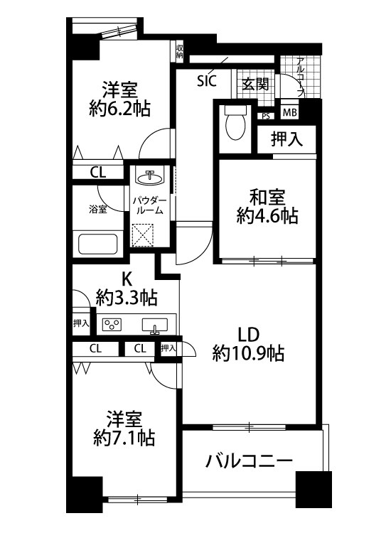 エクセレント上大川前通 605号室 間取り図