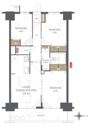 ダイアパレスシアース万代東棟  412号室 間取り図