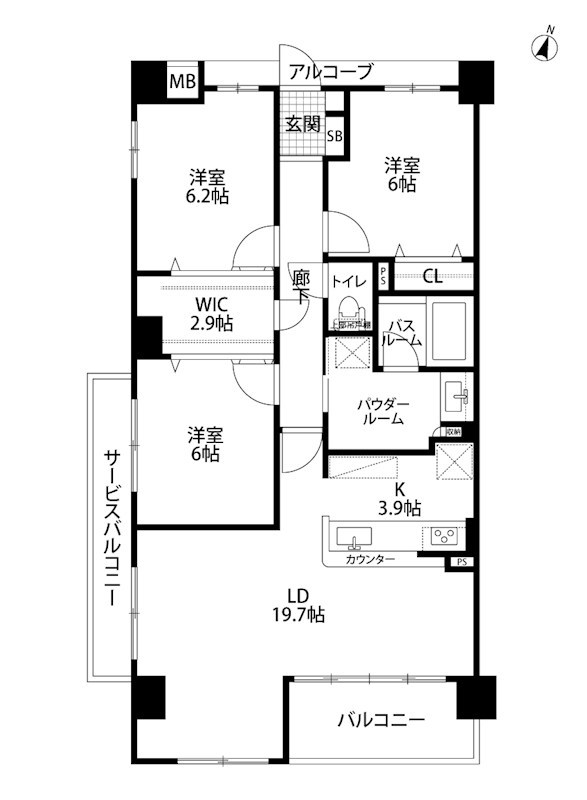 アルファスマート女池上山 401号室 間取り図