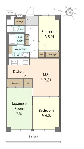 日商岩井溝口マンションA棟 間取図・土地図