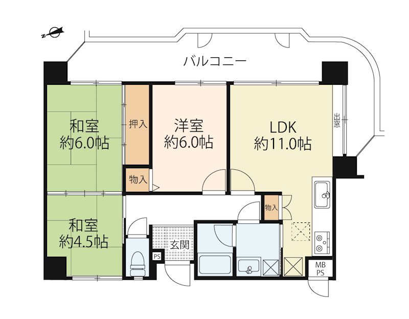 ライオンズマンション山科音羽 106号室 間取り図