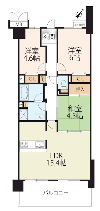 コスモ野洲２番館  202号室 間取り図