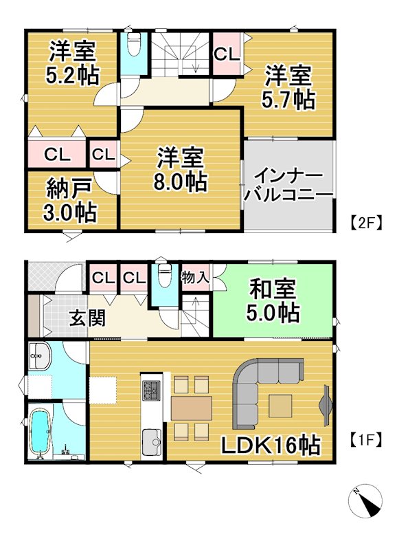 【全2棟】石岡市鹿の子第１-２号棟  間取図・土地図
