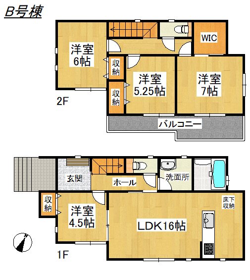 【全2棟】ハートフルタウン石岡市東光台5丁目　B号棟 間取図・土地図