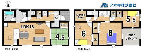 【全6棟】　かすみがうら市下稲吉　第15　1号棟 間取図・土地図