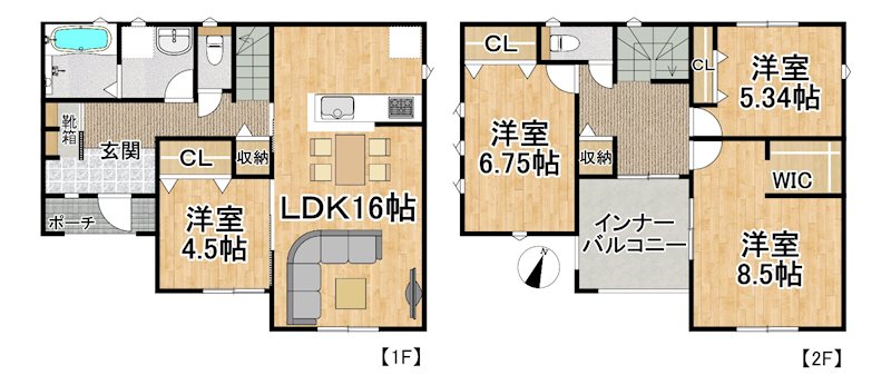 【全8棟】　かすみがうら市下稲吉2期 　2号棟 間取図・土地図