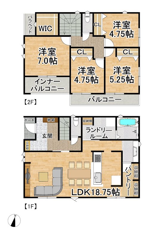 【全8棟】　かすみがうら市下稲吉2期 　4号棟 間取図・土地図
