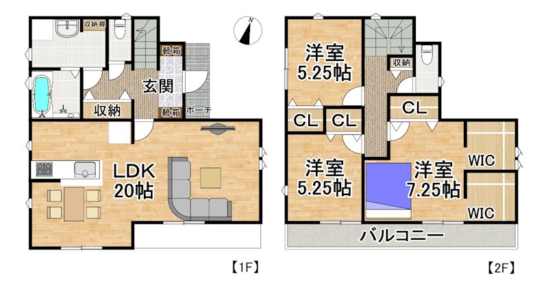 【全8棟】　かすみがうら市下稲吉2期 　6号棟 間取図・土地図