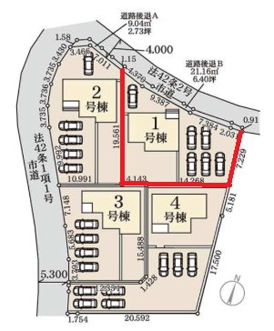 【全4棟】　第1笠間市南友部　1号棟 区画図