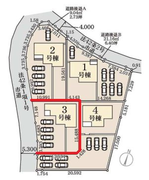 【全4棟】　第1笠間市南友部　3号棟 区画図