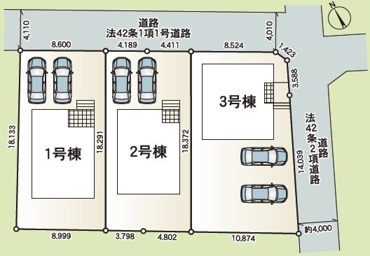 全3棟　石岡市東光台第4　3号棟 全体区画図