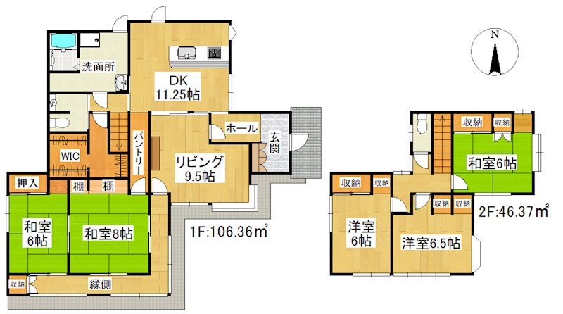 【広々5SLDK】石岡市石岡中古住宅 間取図・土地図