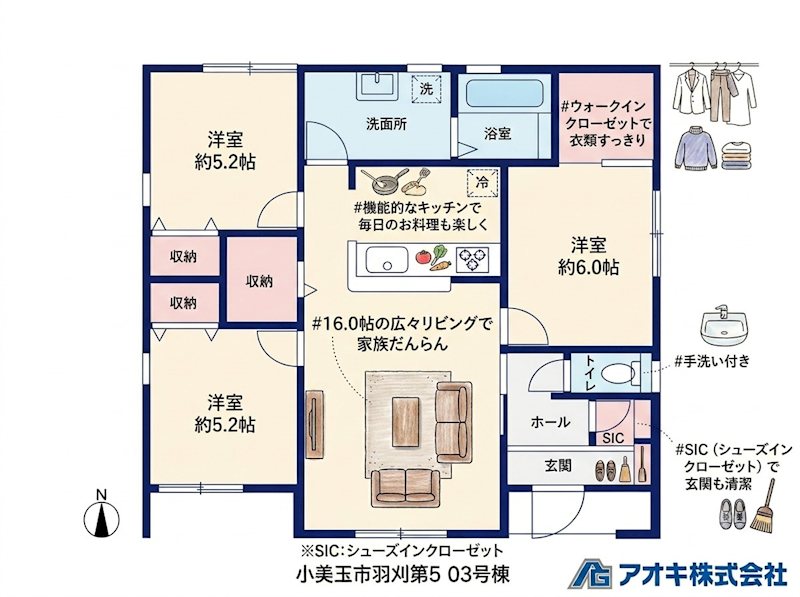 【全3棟】 小美玉市羽刈第5 3号棟   間取図・土地図
