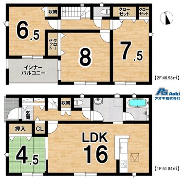 【全5棟】小美玉市羽鳥第15 2号棟 間取図・土地図