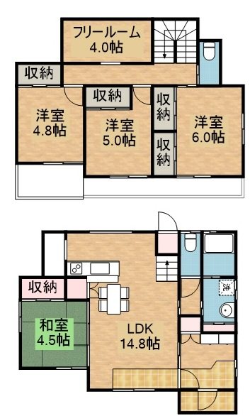 大田原市野崎二丁目34番地10　中古住宅 間取図・土地図