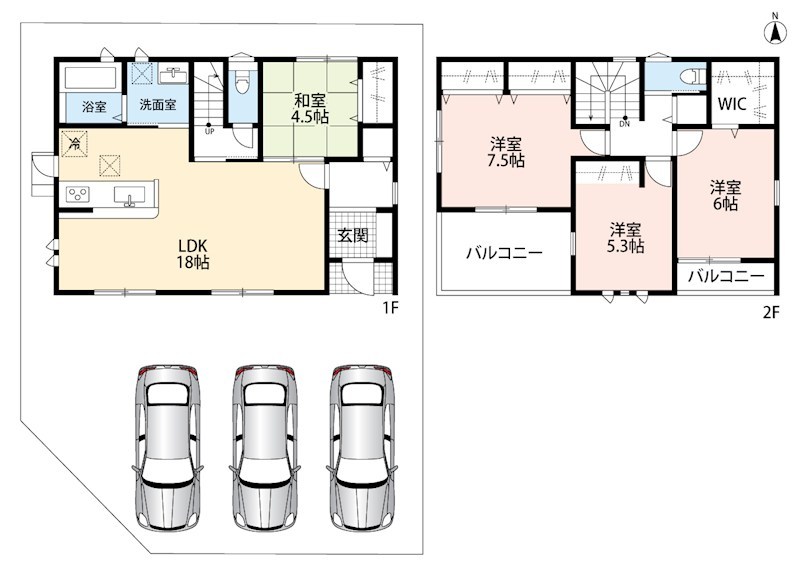 一宮市今伊勢町馬寄　第8期　1号棟 間取図・土地図