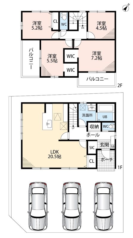 羽島市福寿町本郷　第2期　1号棟 間取図・土地図