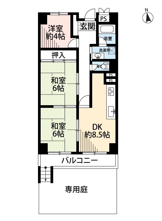 枚方ハイツ８号棟 間取図・土地図