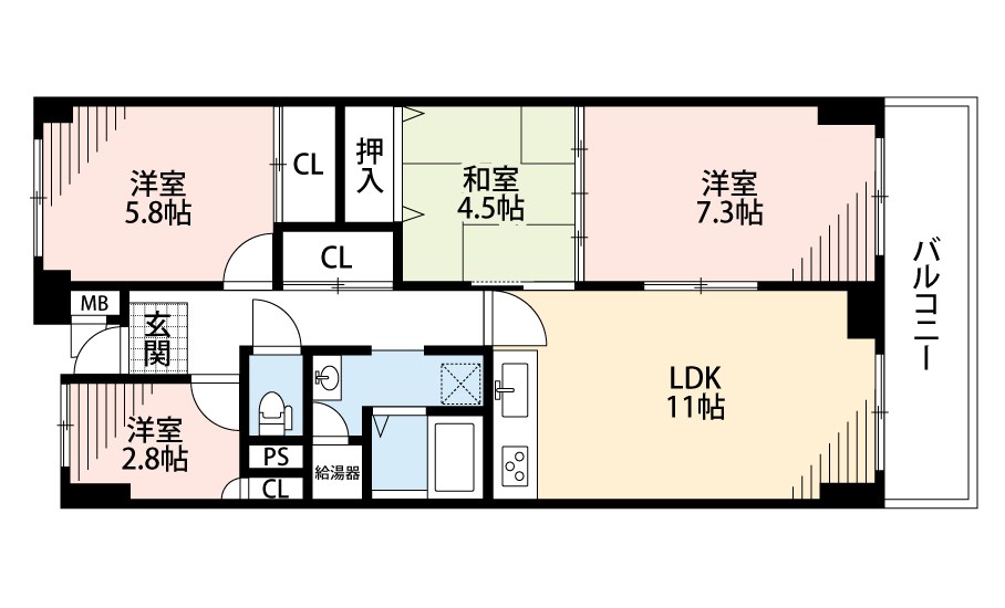 寝屋川サンハイツ　A棟 間取図・土地図