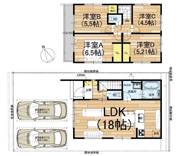 守山市岡町　第1期　1号地 間取図・土地図