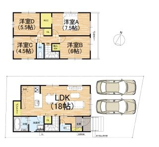 宇治市広野町寺山　第2期　1号地 間取図・土地図