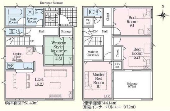 羽島郡岐南町薬師寺　第2期　1号地 間取図・土地図
