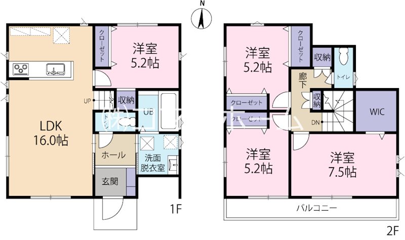 全８区画の開発分譲地。閑静な住宅街に位置しています。徒歩５分圏内に小学校・中学校・保育園・公園などが揃い、子育て世帯にもお勧めです。 （1号区） 間取り図